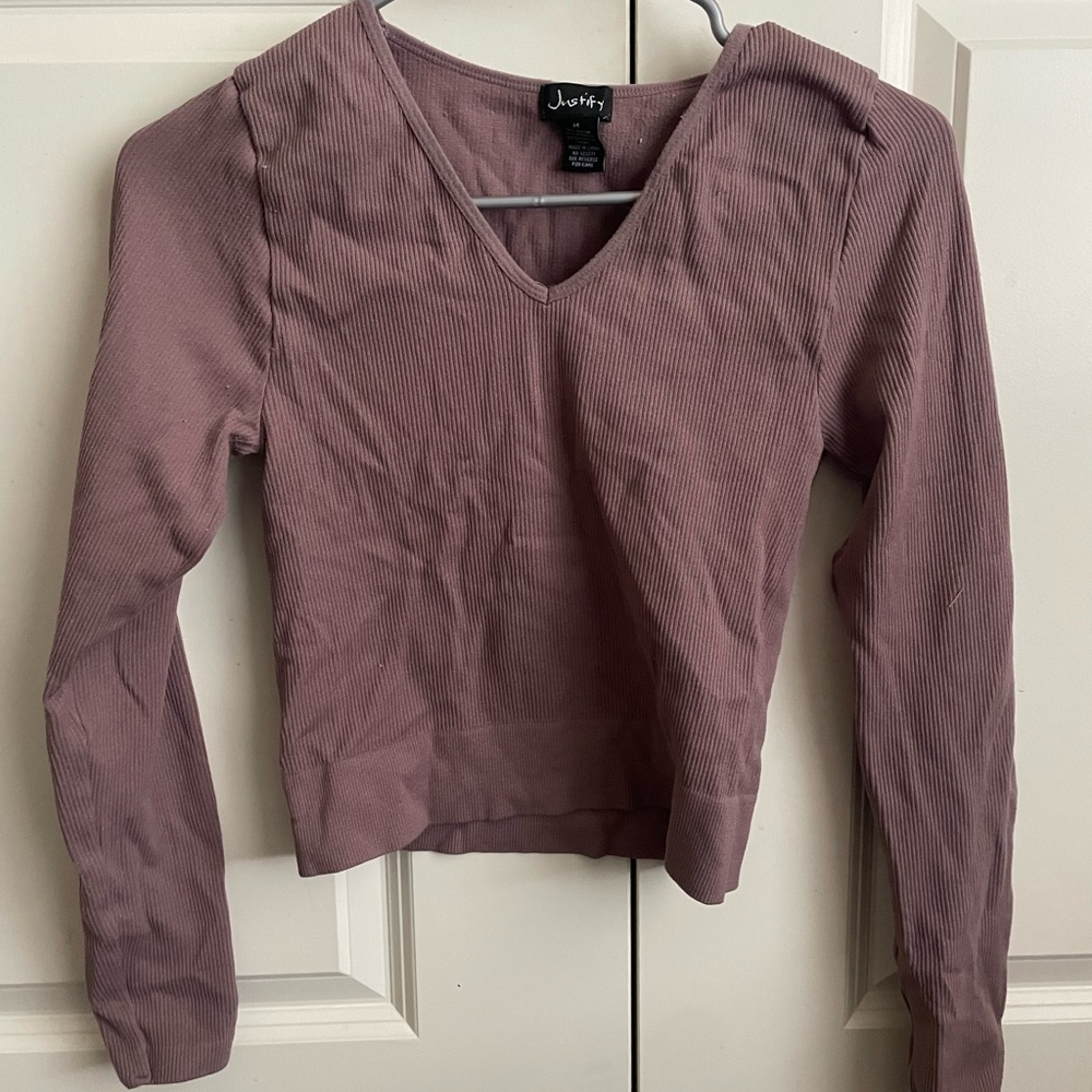 Justify Women's Dusty Purple V-Neck Long Sleeve Top